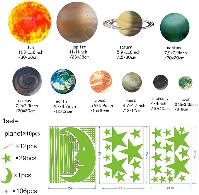 Vancoup 158 PCS Glow in The Dark Solar System Wall Stickers | Luminous Planet Star Moon Comet Peel and Stick PVC Decals for Kids Nursery Bedroom Playroom Home Decor - Image 5