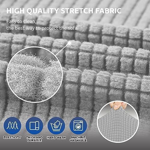 KEKUOU Stretch Couch Covers for Sofa, 3 Cushion Couch Slipcover,Silver - Image 5
