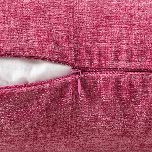 MIULEE Soft Chenille Throw Pillow Covers Hot Pink 16x16 Inch Pack of 2 - Image 3