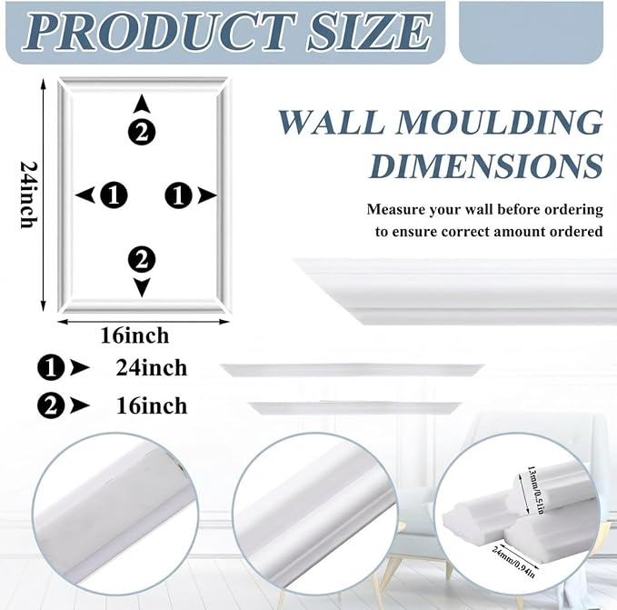 Colingmill Accent Wall Molding Kit Premade Panel,6set,16x24in | Wainscoting Panels, Peel and Stick, Wall Moulding, 3D, White, Pre Cut Picture Frame Trim, for Walls Home Decoration - Image 3