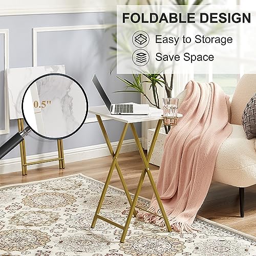 VECELO Folding TV Tray for Eating Set of 2, Portable Dinner/Snack Table with Cup Holder for Couch, Living Room and Small Space, Golden - Image 4