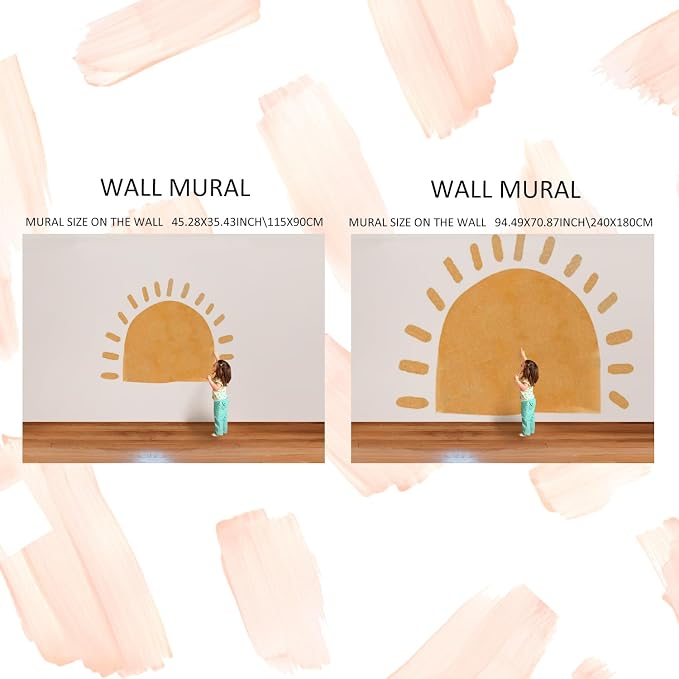 Extra Large Arched Boho Sun Mural for Nursery and Classroom | 94.49" x 70.87" Watercolor Texture Fabric Decal, Peel and Stick Huge Sun Rise Wall Mural for Classroom and Nursery - Image 4