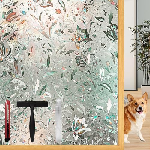 Lovepea Frosted Tulip Patterned Window Privacy Film with Installation Tools, Stained Glass Decorative Film, Removable, Peep-Proof, Static Cling (35.4 x 78.7 Inch) by LOVEPEA