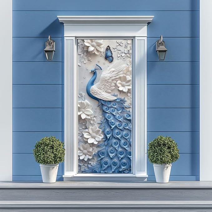 arricraft 2 Pcs Self-Adhesive Door Sticker, 31.5"x78.7" Peacock Pattern Animal Door Murals Stickers PVC Door Removable Wallpaper Decoration for Bedrooms ​Living Room - Image 7