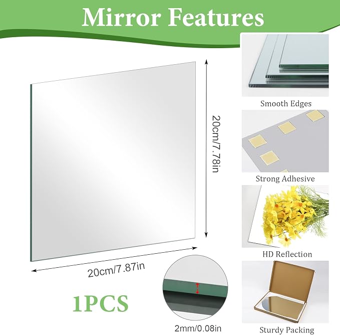 8 x 8'' x 1Pcs Glass Square Mirror Sheets for Wall Decor, 2mm Thick - Image 3