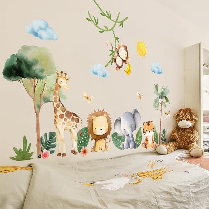 Animals Wall Decal, Peel and Stick Nursery Animals Mural,Jungle Lion, Elephant, Giraffe, Monkey Wall Stickers for Kids, Boys and Girls Room, Bedroom & Toddler Room Decor (Animals Wall Decor 60) - Image 3
