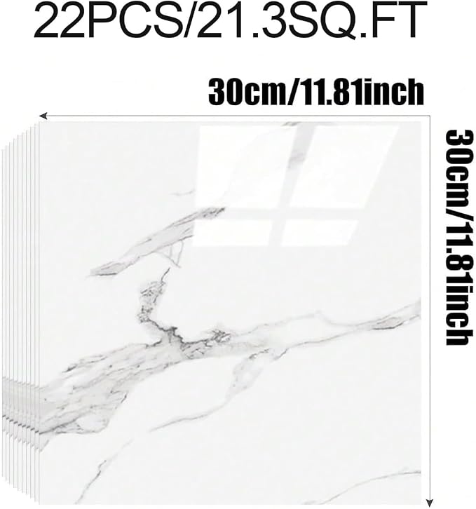 Chejiaye 22pcs Marble Peel and Stick Backsplash Waterproof Washroom Wall Panels, Peel and Stick Tile, PVC Foam Wall Panels for Kitchen,Bathroom,Living Room,White and Grey(Not Real Tile,11.8" x 11.8") - Image 4