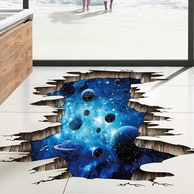 3D Space Floor Sticker,Blue Galaxy Wall Decal-Removable Mural for Kids Bedroom Living Room Milky Way Decorations - Image 5