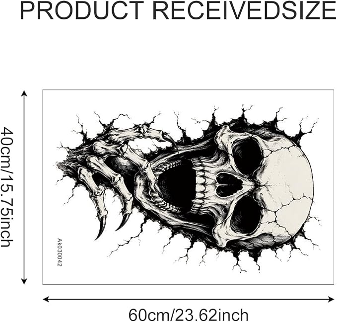 Skeleton Skull Wall Decals Peel and Stick Halloween Wall Stickers, Gothic Skull Removable Vinyl Wall Decor, Spooky Horror Wall Art for Bedroom Living Room Window Haunted House Party Decorations - Image 2
