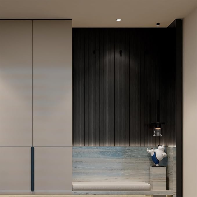 YU LI 3DH Peel and Stick PVC Slat Wall Panel 236"x15.75" Self-Adhesive Thick Faux Black Wood Grain Wallpaper Panel 3D Soundproof Wall Panels for Walls & Ceilings - Image 5