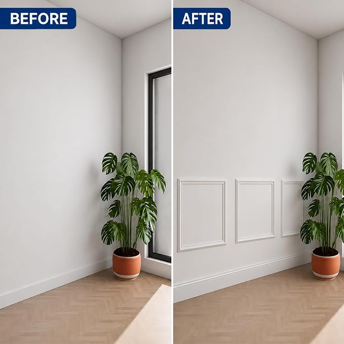 3 Set Peel and Stick Wall Molding Kit,Pre Cut Wainscoting Panels,24x24in | Self Adhesive,Paintable,PVC,Premade - Image 5
