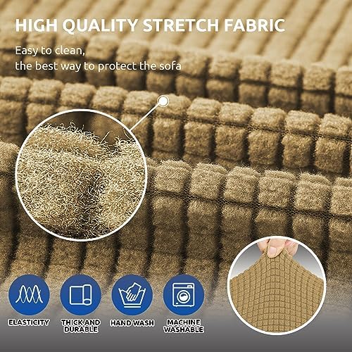 KEKUOU Stretch Loveseat Couch Cover, 2 Cushion Couch Slipcover,Tan - Image 5