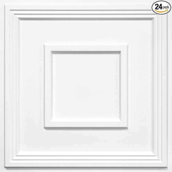 STICKGOO PVC Ceiling Tiles, 2'x2' Glue Up Ceiling Panel White to Prevent Breakage Cover 96 Sq. Ft, Pack of 24 Tiles by STICKGOO
