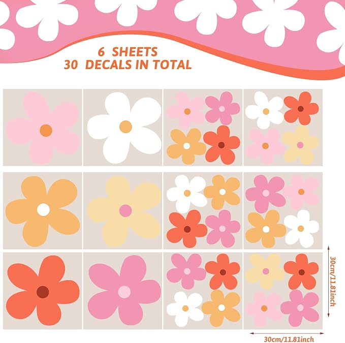 TaoBary 12 Sheet Large Daisy Wall Sticker Decal Flower Wall Decal Removable | Big Flower Wall Sticker, Colorful Floral Decal, Daisy Bedroom Room Decor, Removable Peel and Stick, Nursery Home Wall Decor - Image 2