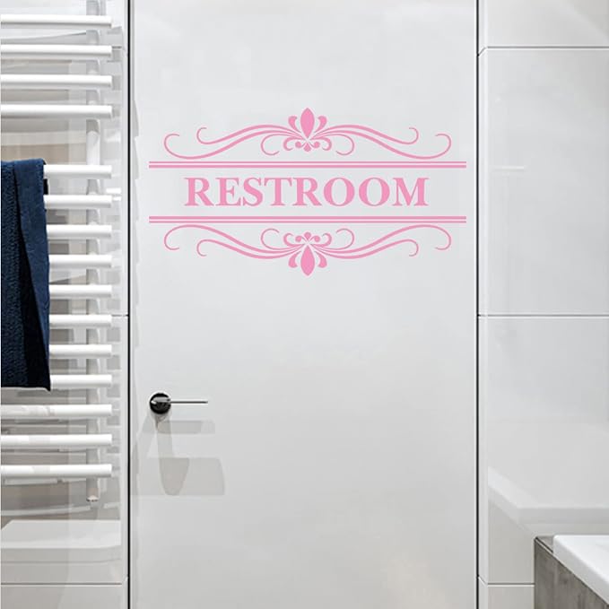 Restroom Sign Wall Decal Vinyl Pink Stickers, Removable Cute Art Design DIY Mural Wallpaper for Women Restroom Bathroom Washroom WC Toilet Office Home Decoration | Removable, Cute Art Design, For Women Restroom Bathroom Washroom WC Toilet, DIY Mural Wa... - Image 3