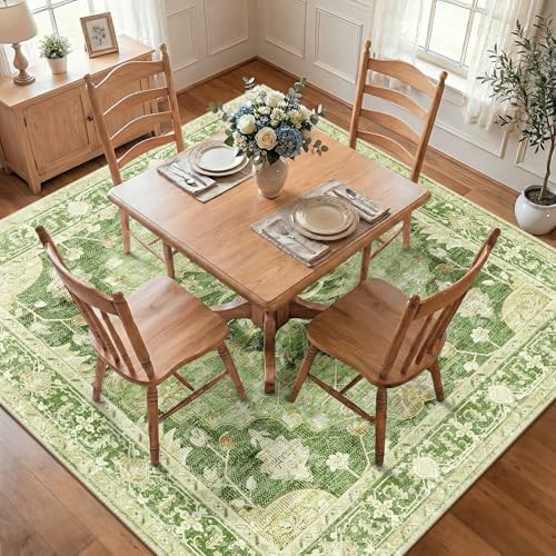 RELEANY Washable Area Rug, Square 7'x7', Green/Yellow by RELEANY