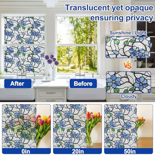 QHY Sunshine Privacy Window Film with Installation Tool Decorative Stained Glass Window Stickers Reusable Window Film (Indigo Frosted, 17.5 x 78.7) - Image 3