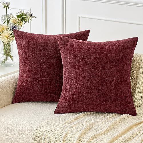MIULEE Soft Chenille Throw Pillow Covers Burgundy 20x20 Inch Pack of 2 by MIULEE