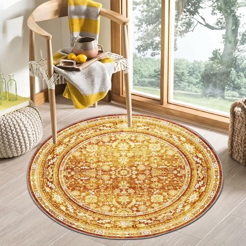 OPPODREAM Vintage Orange Area Rugs 4' Round, Washable Rug for Living Room by OPPODREAM