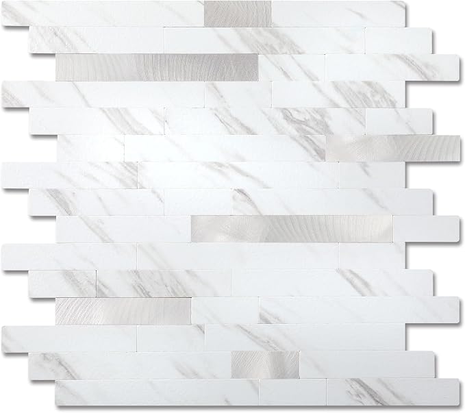 Yipscazo Peel and Stick Stone Metal Backsplash, Stick on Tiles for Backsplash Kitchen(10 Sheets, Calar White Stone) by Yipscazo