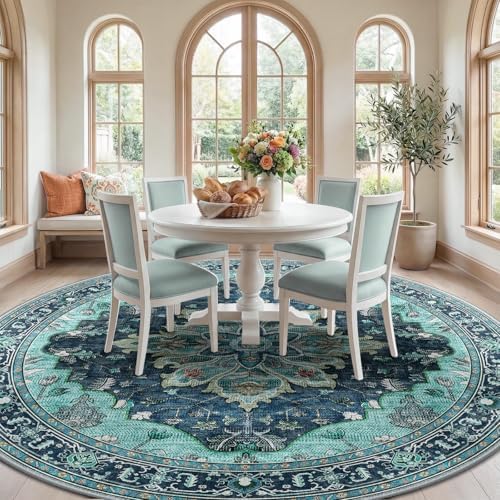RELEANY Washable Area Rug, Round 8ft, Teal - Image 2