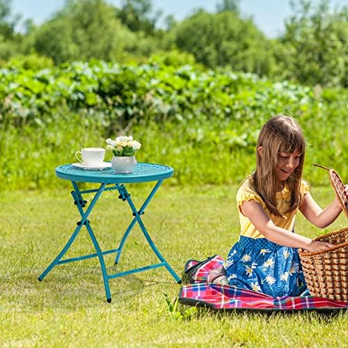 TeoKJ Folding Outdoor Side Table, No Assembly Patio Table with Cutouts - Image 2