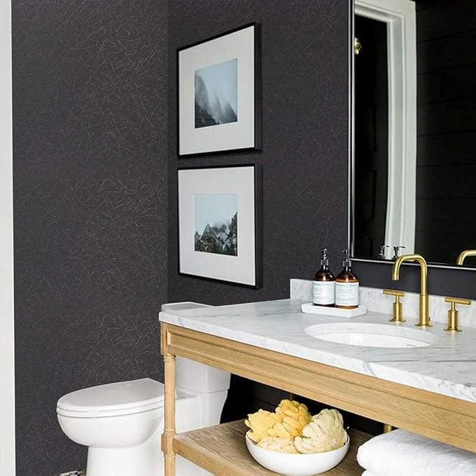 Black Silk Wallpaper Embossed Self Adhesive Peel and Stick Contact Paper | 17.71" x 393.7" Removable Waterproof Kitchen Vinyl Wrap Drawer Liner Cabinet Textured Renter Friendly Wall Gift Paper - Image 3