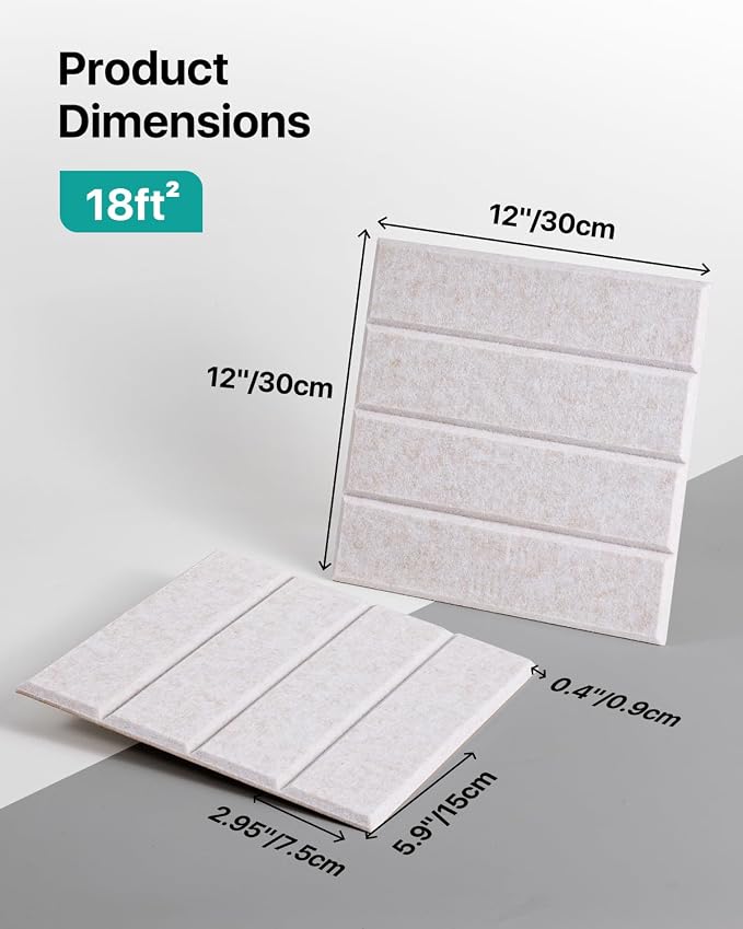 Soundsbay Sound Proof Foam Panels for Walls Self-Adhesive, 18-Pack 12"X12" | Cover 17.4 sq.ft, 150kg/m³ High-Density Polyester, Soundproof Wall Panels for Recording Studio, Home Theater, Office Beige - Image 5