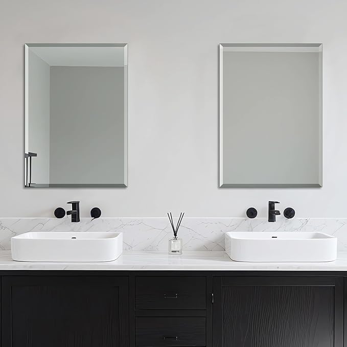 Frameless Wall Mirror Beveled Edge 28” x 20“ Bathroom Mirror for Over Sink - Image 3