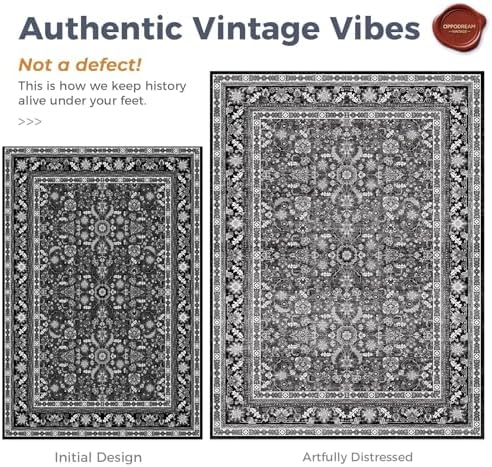 OPPODREAM Vintage Black Area Rugs 4' Round, Washable Rug for Living Room - Image 3