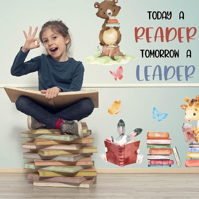 SUPERDANT Animals Reading Book Wall Sticker Inspirational Wall Decal Peel and Stick Classroom Vinyl Art Decals Read Corner Decor for Nursery Library Kids Room Study Room Decoration Back to School - Image 4