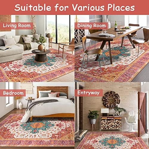 Moynesa Ultra-Thin Pink Area Rug - 9x12 Large Bedroom Rugs for Living Room Non-Slip Non-Shedding Dining Room Mat, Vintage Indoor Floor Carpet for Girls Nursery Playroom Office - Image 5