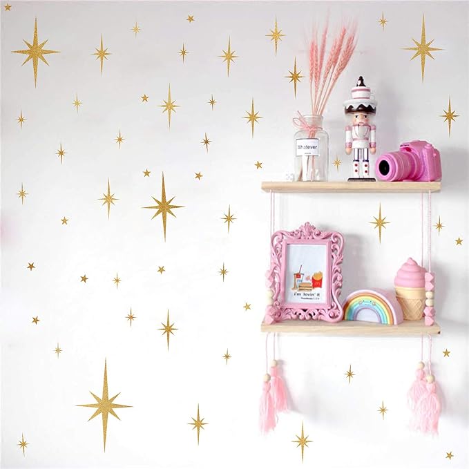 Star Wall Stickers Girls Room Wall Decals Sparkle Wall Decor Stick and Peel | Gold star stickers, wall decals, wall stickers, whimsy celestial decor, removable vinyl, for living room kids bedroom nursery - Image 4