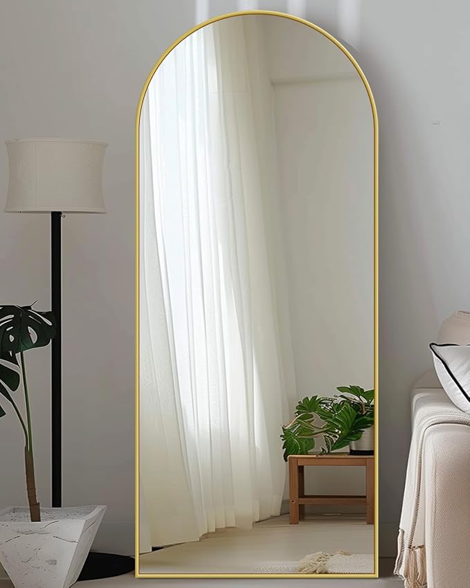Antok Full Length Mirror, 58"x18" Floor Mirror with Stand, Gold, Arched - Image 9