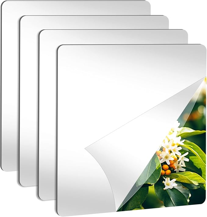 LXCREAT 4 Packs Peel and Stick Mirrors for Wall, 11.8" x 11.8" Mirror Tiles by LXCREAT