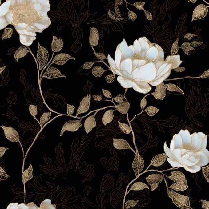 Laatse Vintage Dark Black Golden Floral Wallpaper Peel and Stick 17.5"x393" | Self Adhesive/Removable/Waterproof/Thick Vinyl Contact Paper for Bathroom Bedroom Shelf Cabinet Drawer,Prepasted,Easy Peel by Laatse