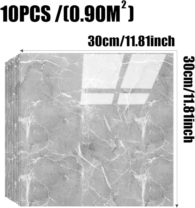 Chejiaye Shower Wall Panels Peel and Stick,Marble Wall Panels for Interior Decor,Backsplash Tile for Kitchen Showers Bathrooms Living Rooms 11.8"x11.8"in 10Pcs, Grey (Not Real Tile,9.7 Sq.ft) - Image 4