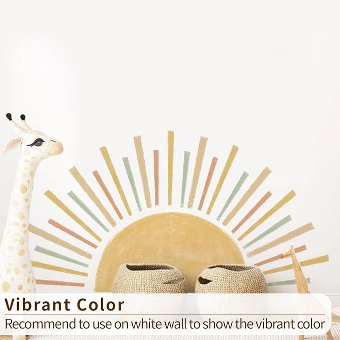 Large Radiant Boho Sunshine Wall Decal for Nursery Playroom | 48.07" x 24.82" Colorful Half Sun Wall Sticker, Peel and Stick Nursery Sun Rise Wall Mural for Kids Bedroom and Classroom - Image 7