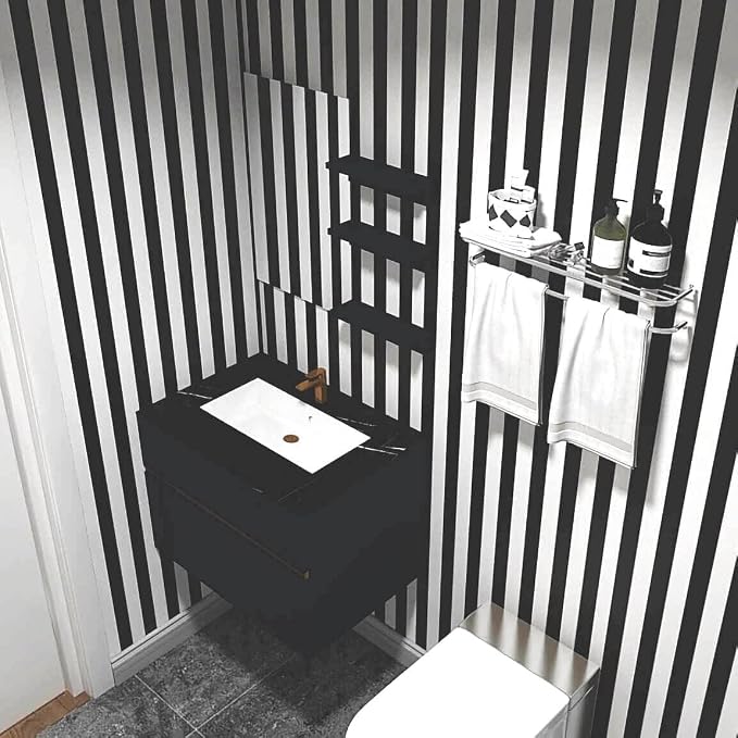 Black and White Striped Peel and Stick Wallpaper Self-Adhesive Removable Waterproof Wallpaper Wall Covering Cabinets Shelves Decorative A Set of 17.3"x300" - Image 7