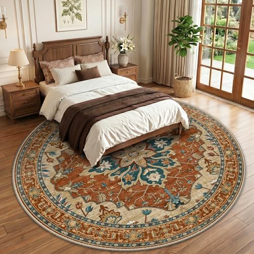 RELEANY Washable Area Rug, Round 10ft, Red/Orange/Blue/Brown - Image 2