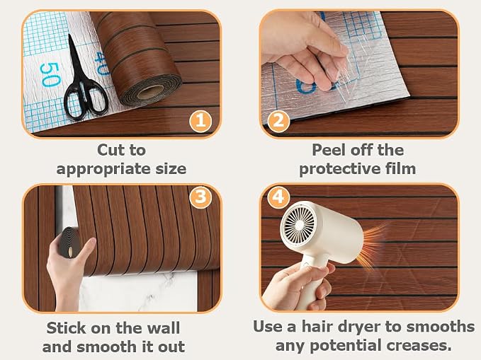 Arthome Peel and Stick Slat Wall Panels 15.7 "x240,Self-Adhesive PVC Wood Grain Wallpaper Panel,3D Thick Faux Soundproof Backsplash Accent Wall Tile for Walls & Furniture (Walnut Coverage 26 Sq.ft) - Image 6