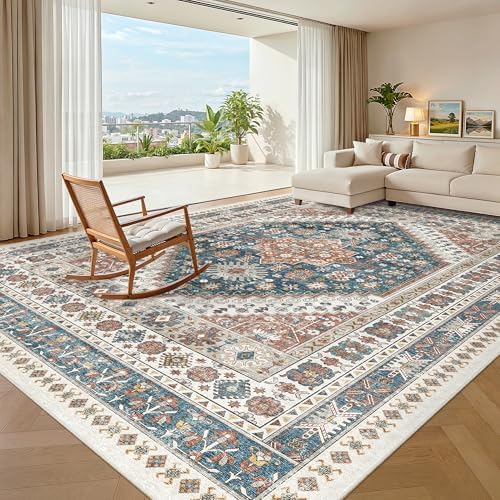 Madane 8x10 Area Rugs for Living Room, Non-Slip Washable Rug, Navy Blue by Madane