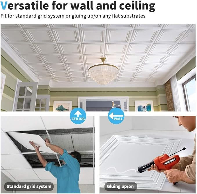 Art3d PVC Ceiling Tiles, 2'x2' Plastic Sheet in Pure White (48-Pack, Multi-Pack) - Image 6