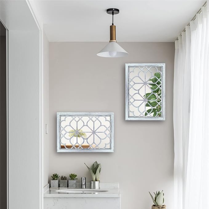 Wocred Set of 2 Rectangular Wall Mirror,Gorgeous Rustic Farmhouse Accent Mirror,Rustic White Color Entry Mirror for Bathroom Renovation,Bedrooms,Living Rooms and More(11”x15”) - Image 3