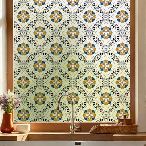 DKTIE Window Privacy Film Azulejo Tile Pattern, 17.7in X 78.7in by Dktie