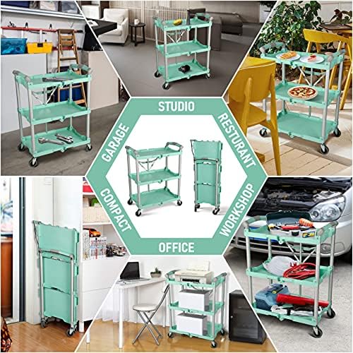 Olympia Tools 89-349 Pack-N-Roll Folding Collapsible Service Cart, 150LB Capacity, Teal - Image 2
