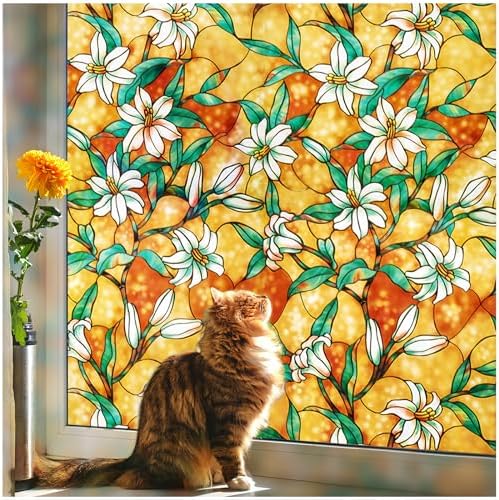 Coavas Floral Stained Glass Privacy Window Film for Bathroom by Coavas