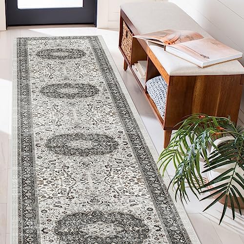 Hallway Washable Runner Rug - 2'6x14 Kitchen Rugs Entryway Rug Runner Vintage Soft Floor Mat Non Slip Indoor Farmhouse Carpet for Bathroom Living Room Bedroom (2'6''x14', Grey) - Image 3