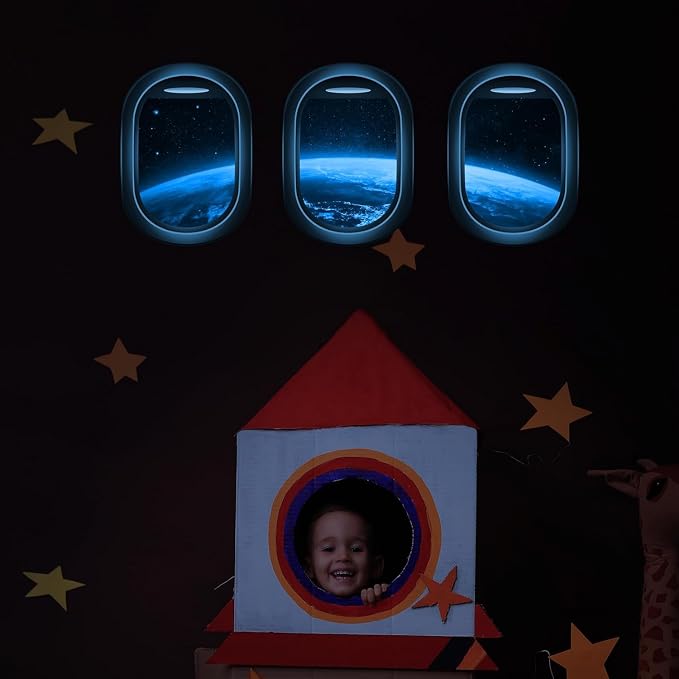 Quanhaigou Glow in The Dark 3D Space Wall Decals, Set of 3 Galaxy Window Stickers for Wall,Planet Themed Room Decor for Kids Boys - Image 6