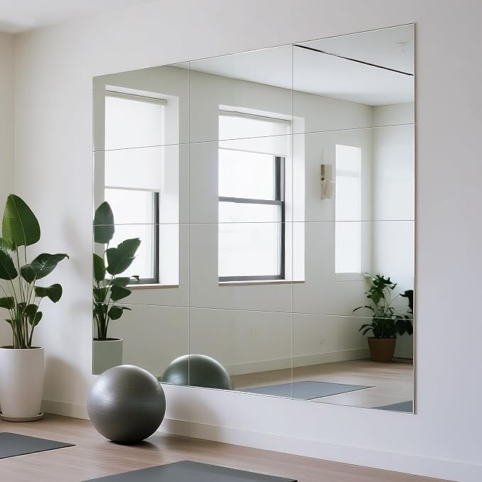 VASUHOME Large Mirror Tiles 16"x12" (12 Pack), Full Length Wall Mirrors for Home Gym, Garage, Bedroom, Living Room, Door – HD Reflection, Easy DIY Installation - Image 4